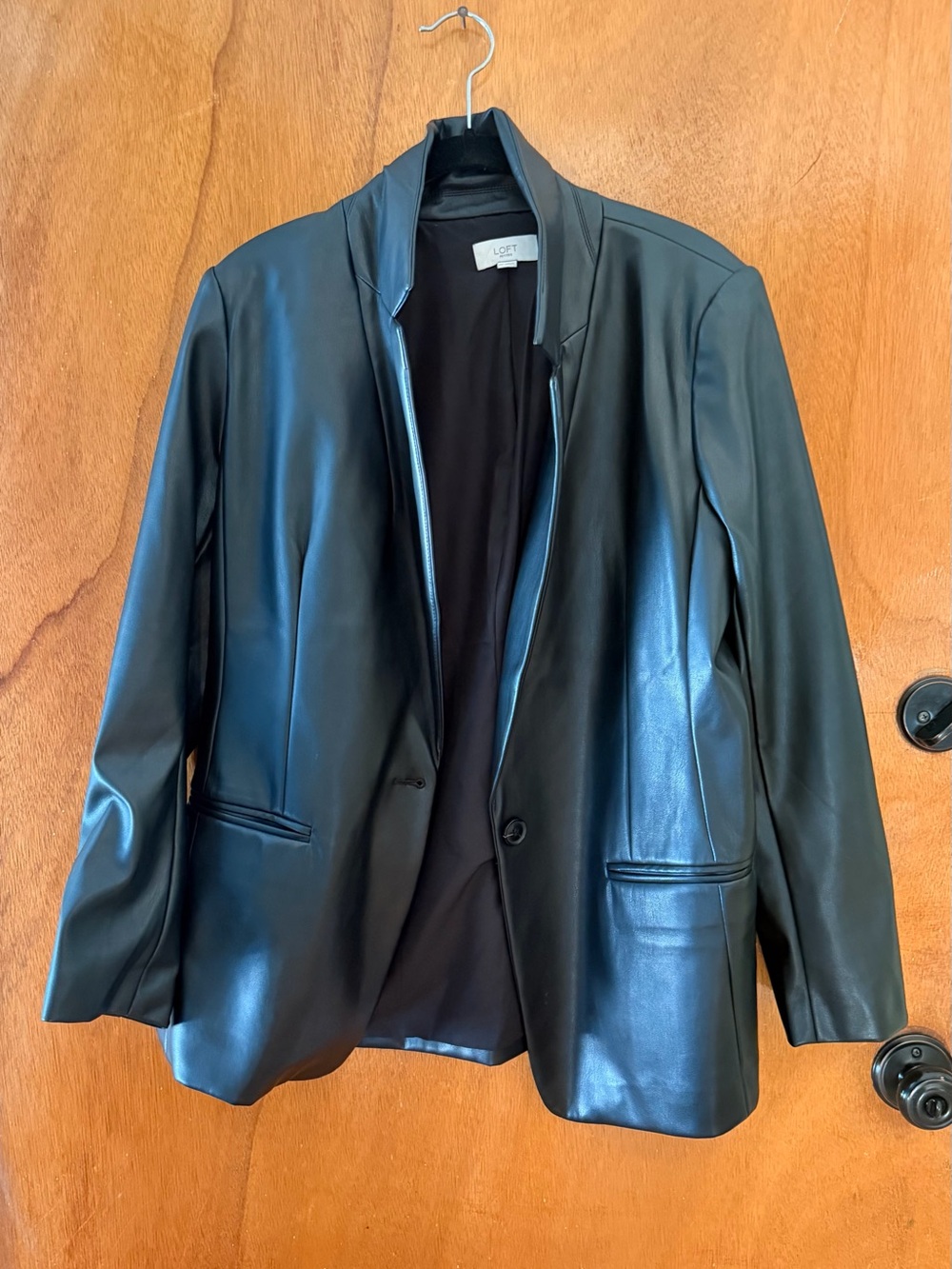 LOFT Petite Black Faux Leather Relaxed Blazer Jacket